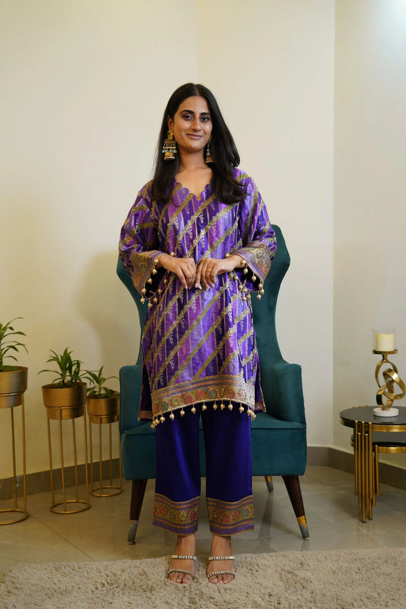 Purple Modal Satin Banarasi Co-ord Set