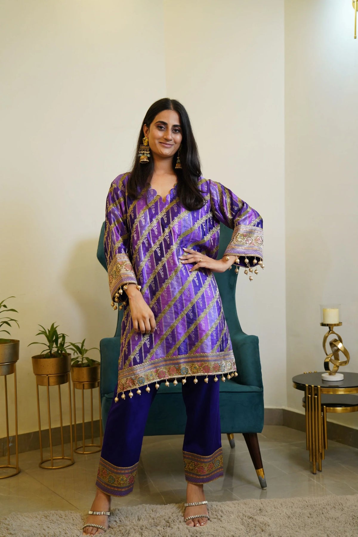 Purple Modal Satin Banarasi Co-ord Set