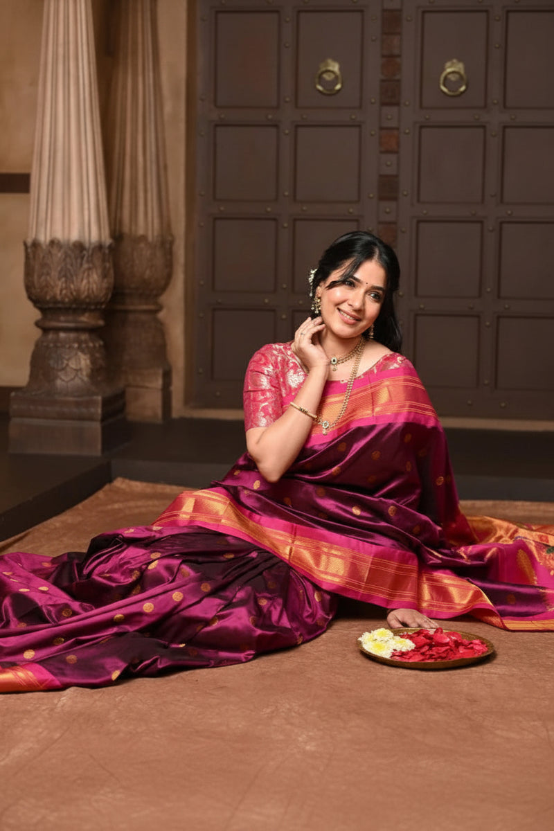 Maharani Paithani with Majestic Maharani Pallu in Wine