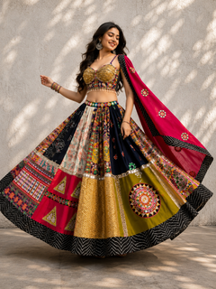 Garba Glam Original Georgette Lehenga Choli with Mirror Work