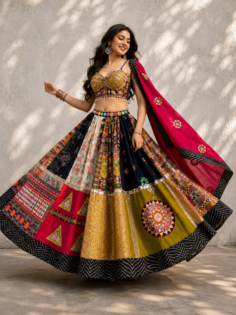 Garba Glam Original Georgette Lehenga Choli with Mirror Work