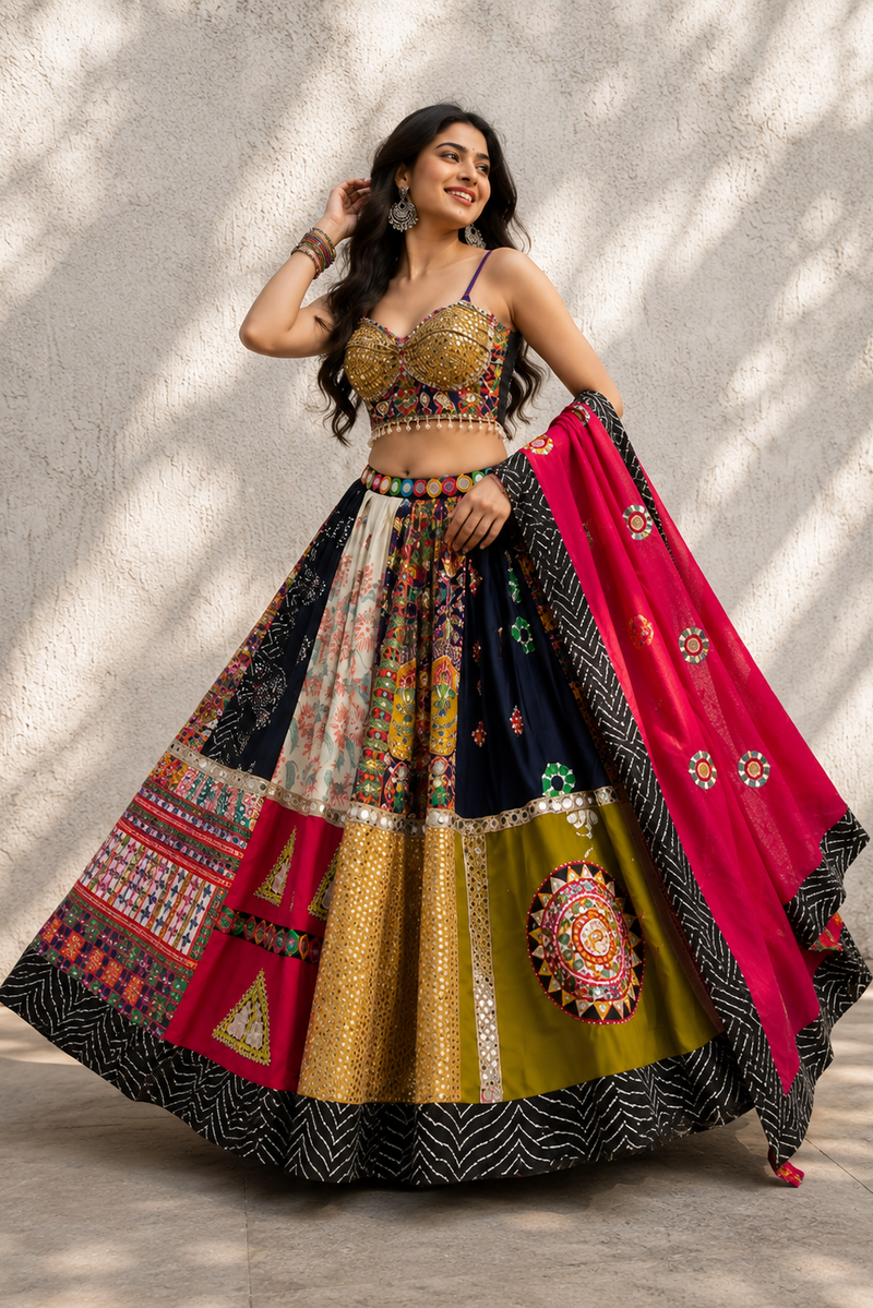 Garba Glam Original Georgette Lehenga Choli with Mirror Work