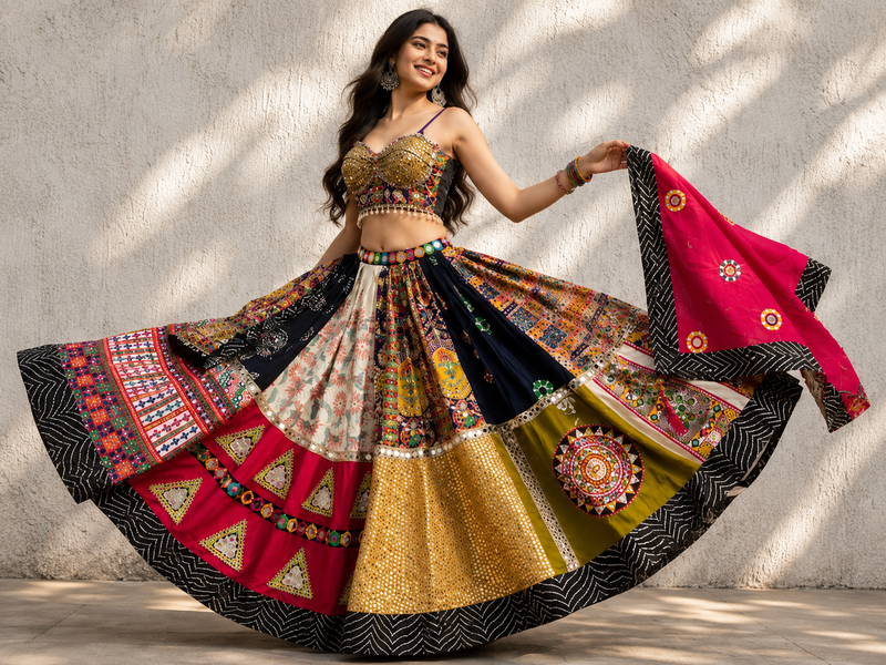 Garba Glam Original Georgette Lehenga Choli with Mirror Work