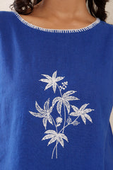 Blue Linen Embroidered Summer Co-ord Set