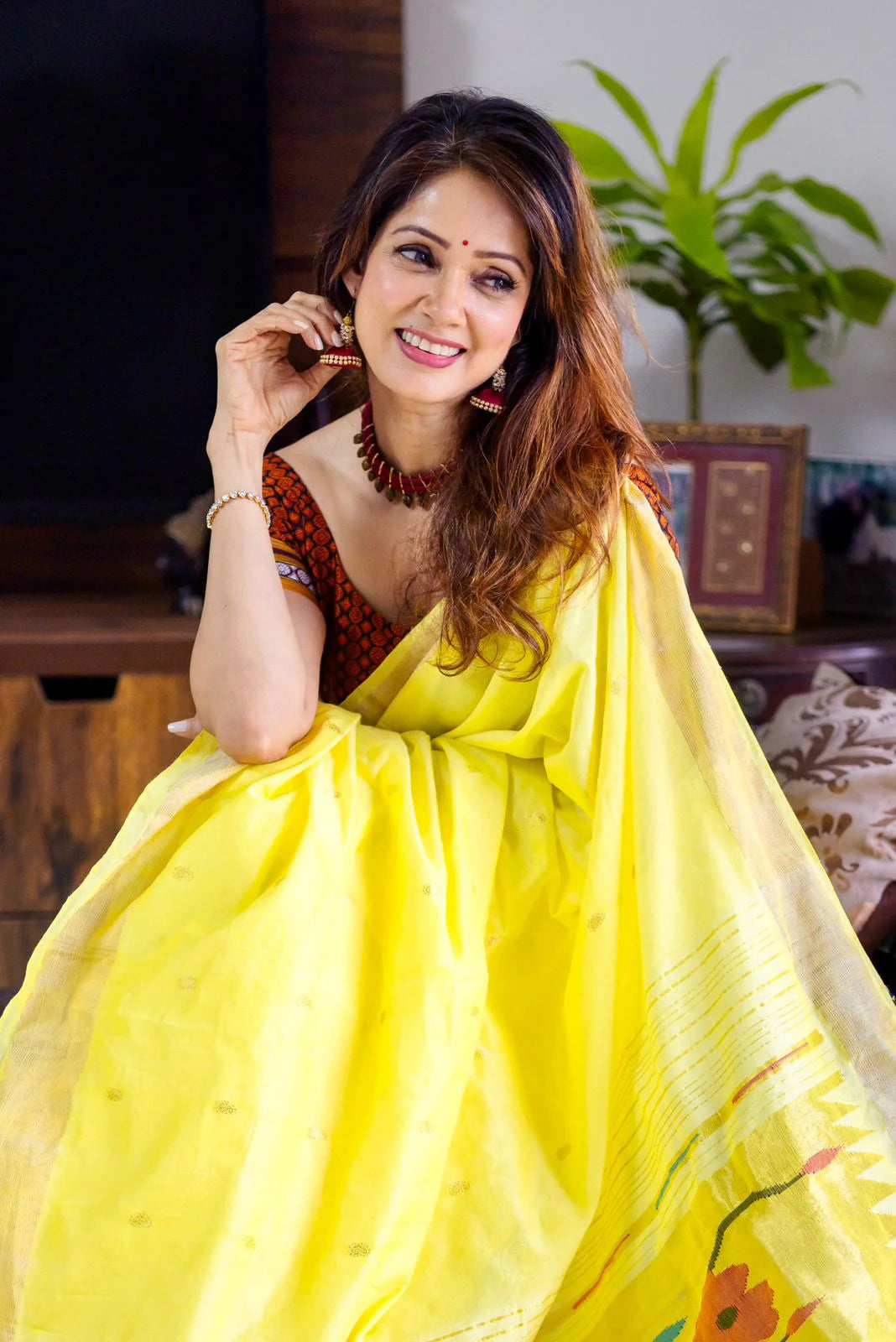 Pure Cotton Handloom Paithani Saree Lemon Yellow Designer Edition