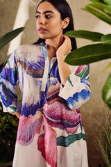 White Floral Viscose Crepe 3-Piece Set