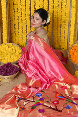 Yellow Handloom Pure Silk Muniya Border Saree