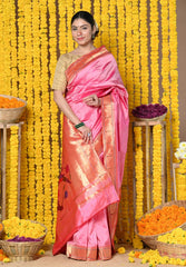 Yellow Handloom Pure Silk Muniya Border Saree