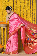 Yellow Handloom Pure Silk Muniya Border Saree