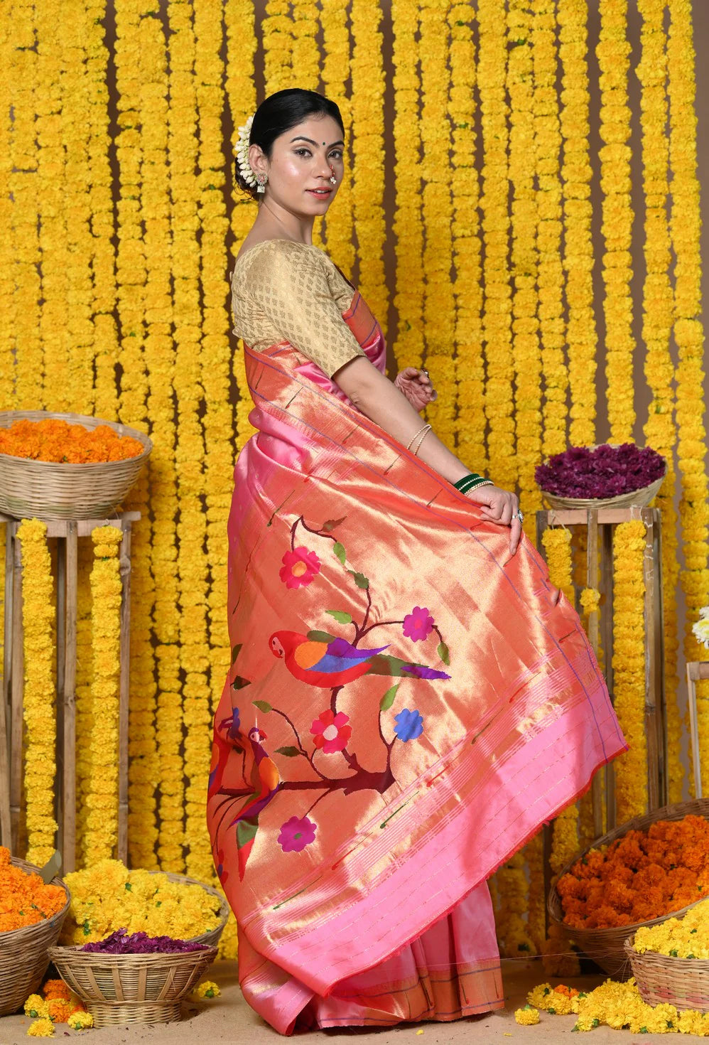 Yellow Handloom Pure Silk Muniya Border Saree
