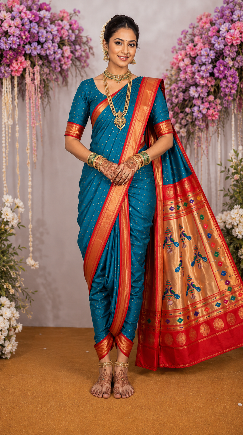 Sindoori Red 9 Yard Soft Silk Paithani Saree with Kalash Peacock Pallu