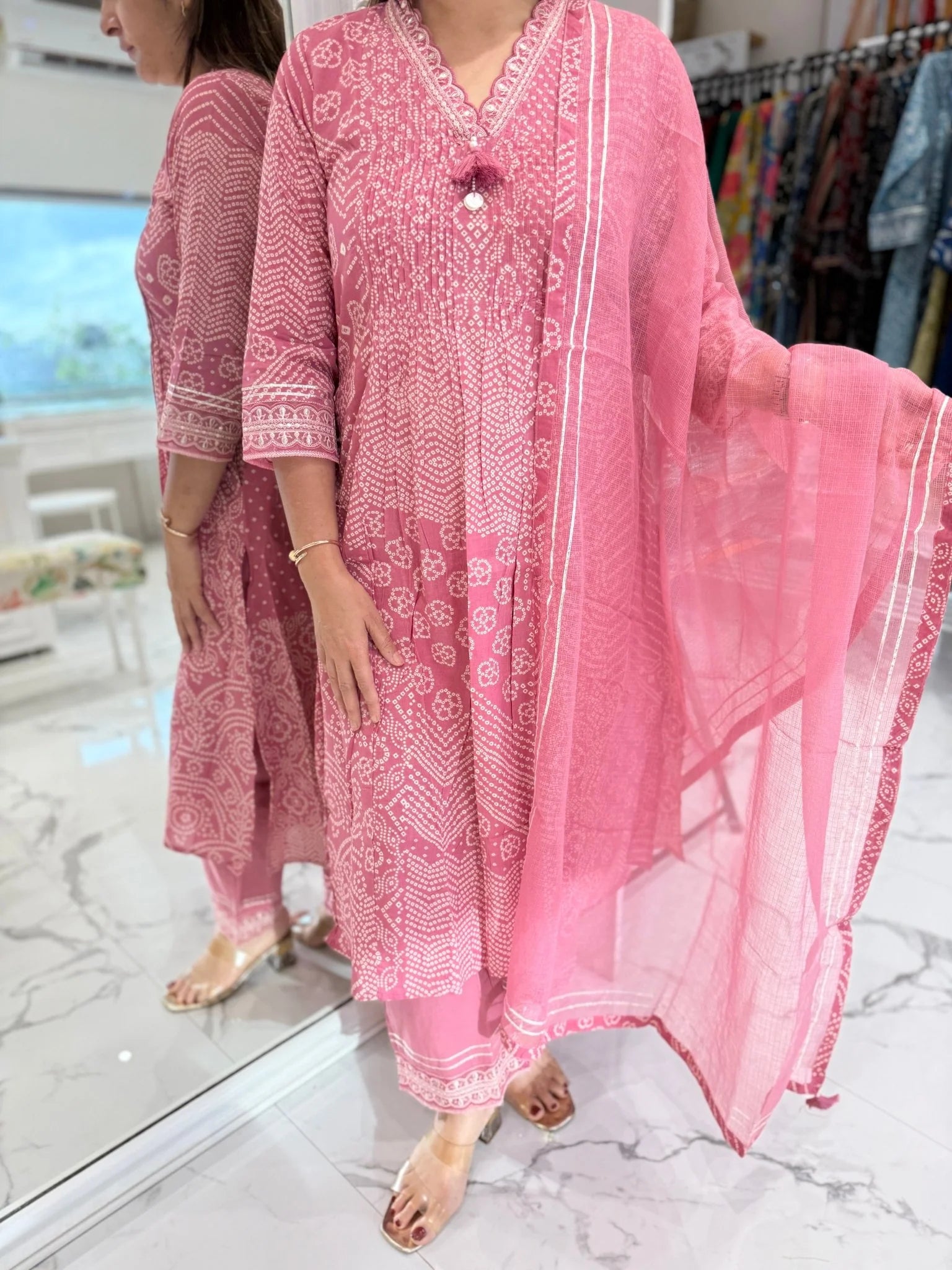 Rang Bandhej Cotton Kurta Set