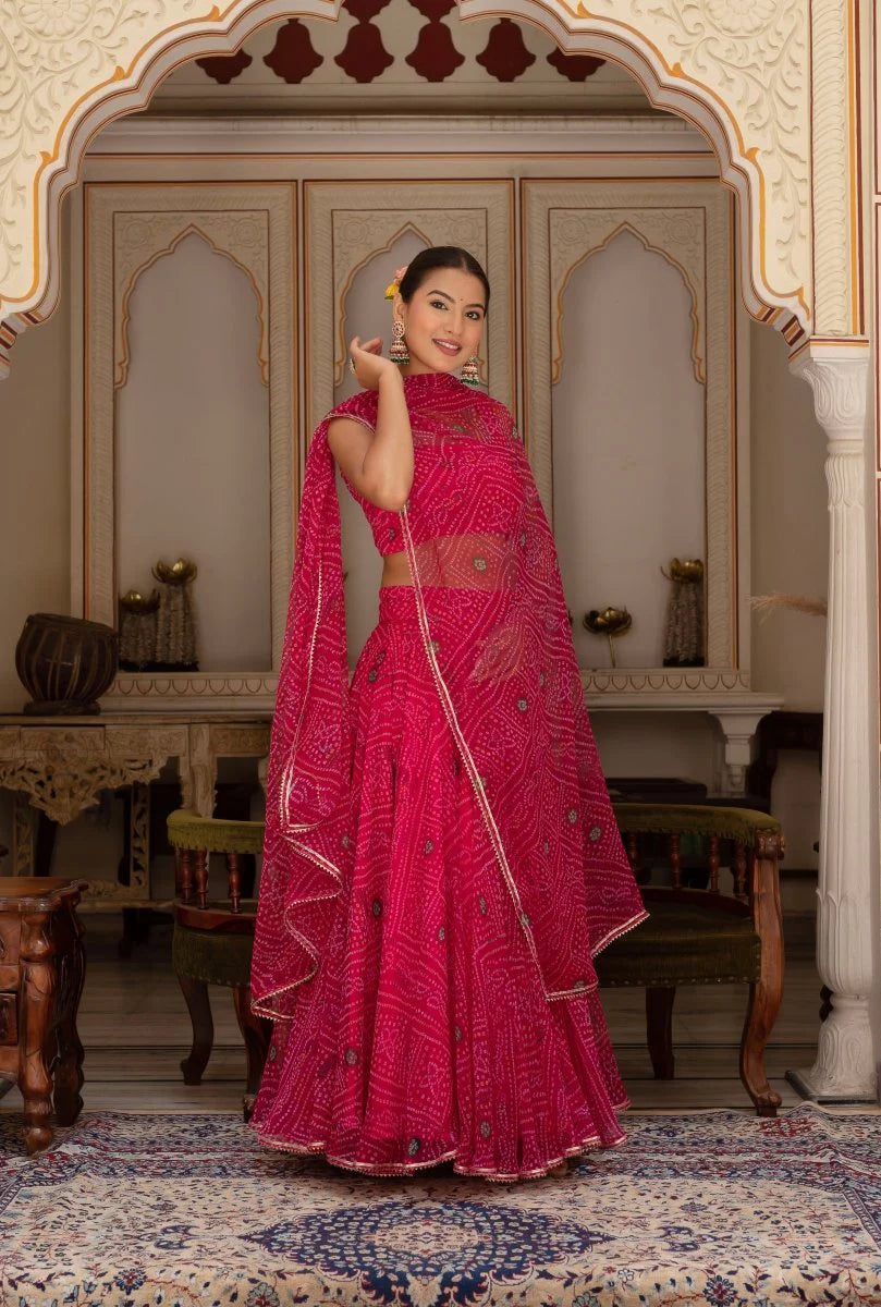 rani pink bandhej lehenga