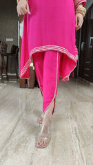 Rani pink kurta set with potli bag
