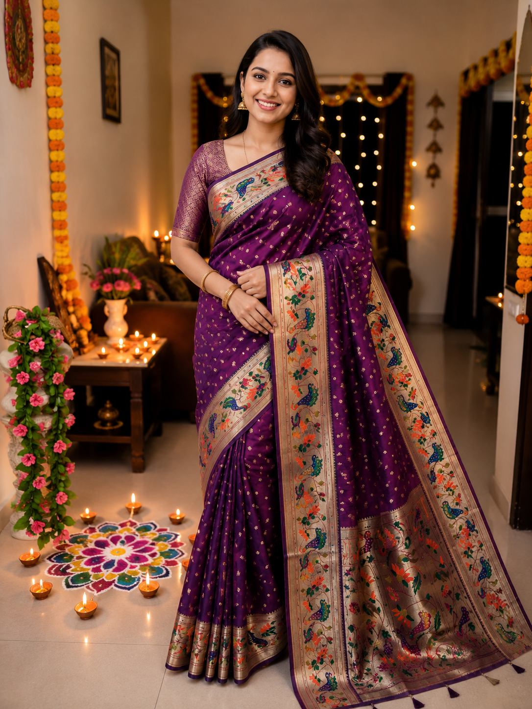 Rajhans Rani Pink Soft Silk Paithani Saree with Copper Zari Lotus Pallu