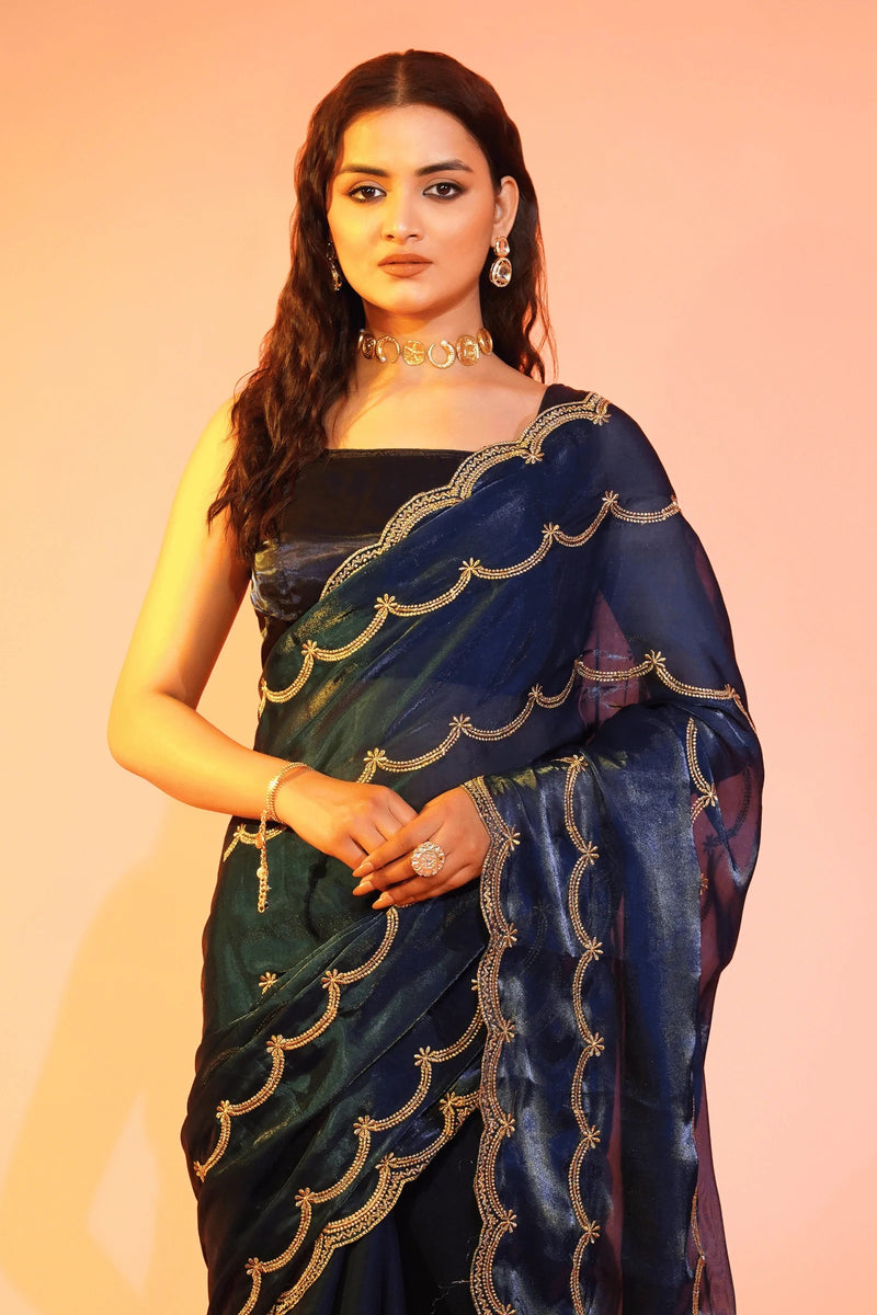 deep blue saree