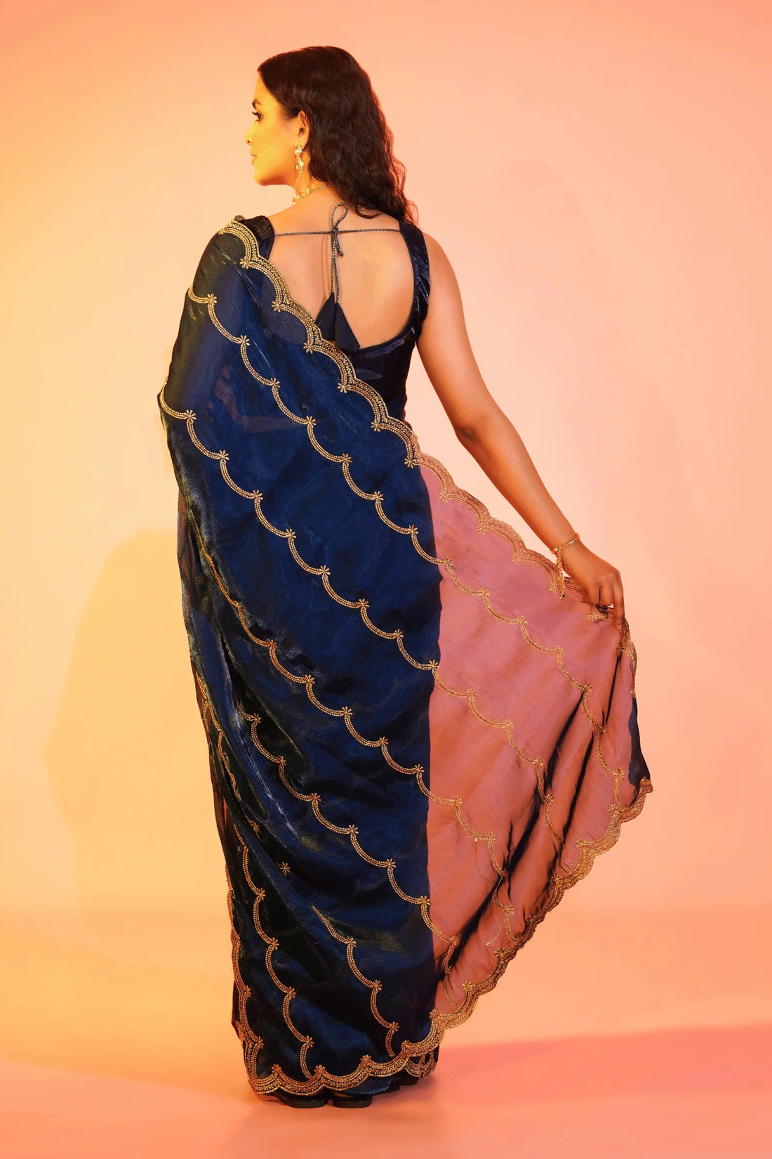 navy blue party saree