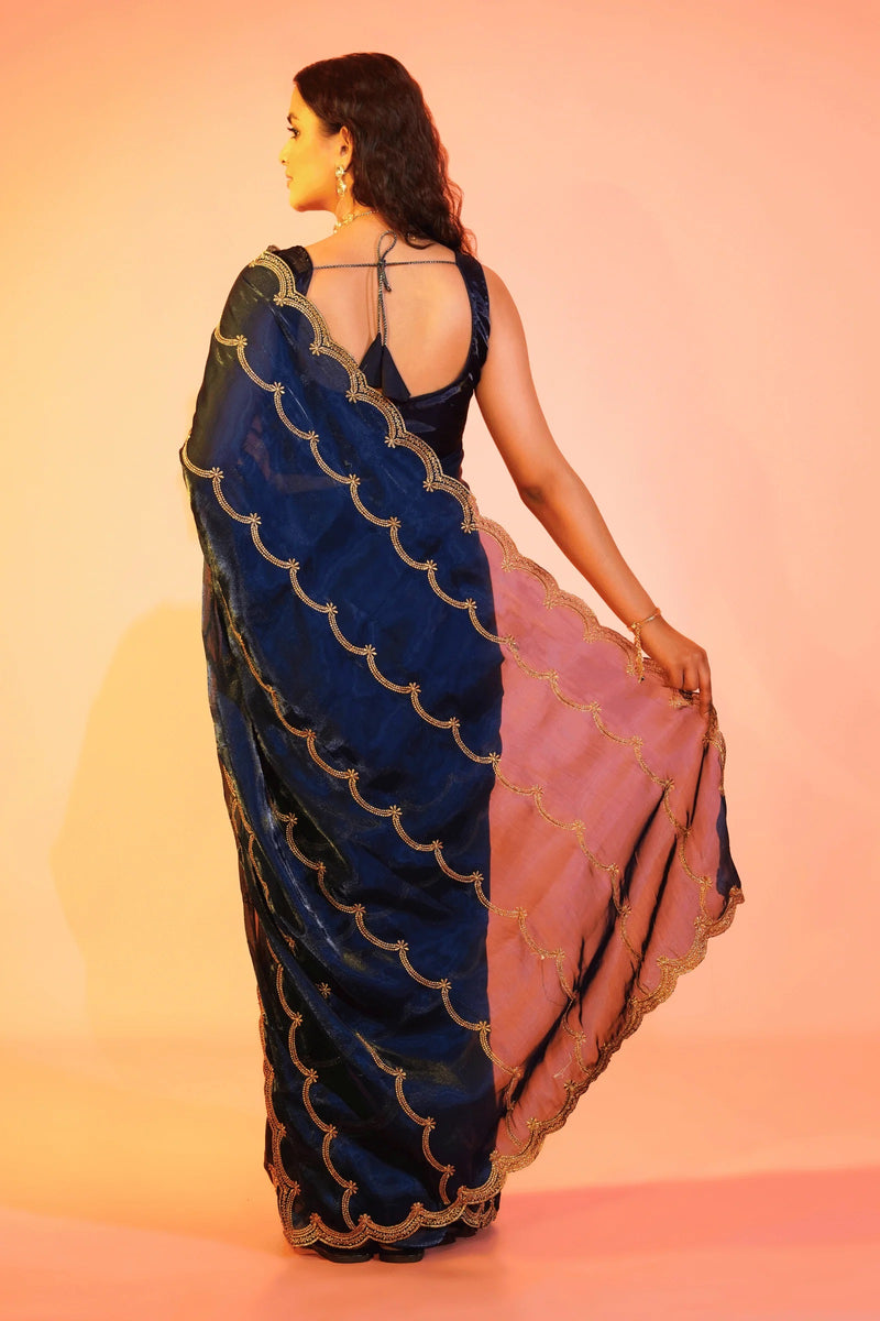 navy blue party saree