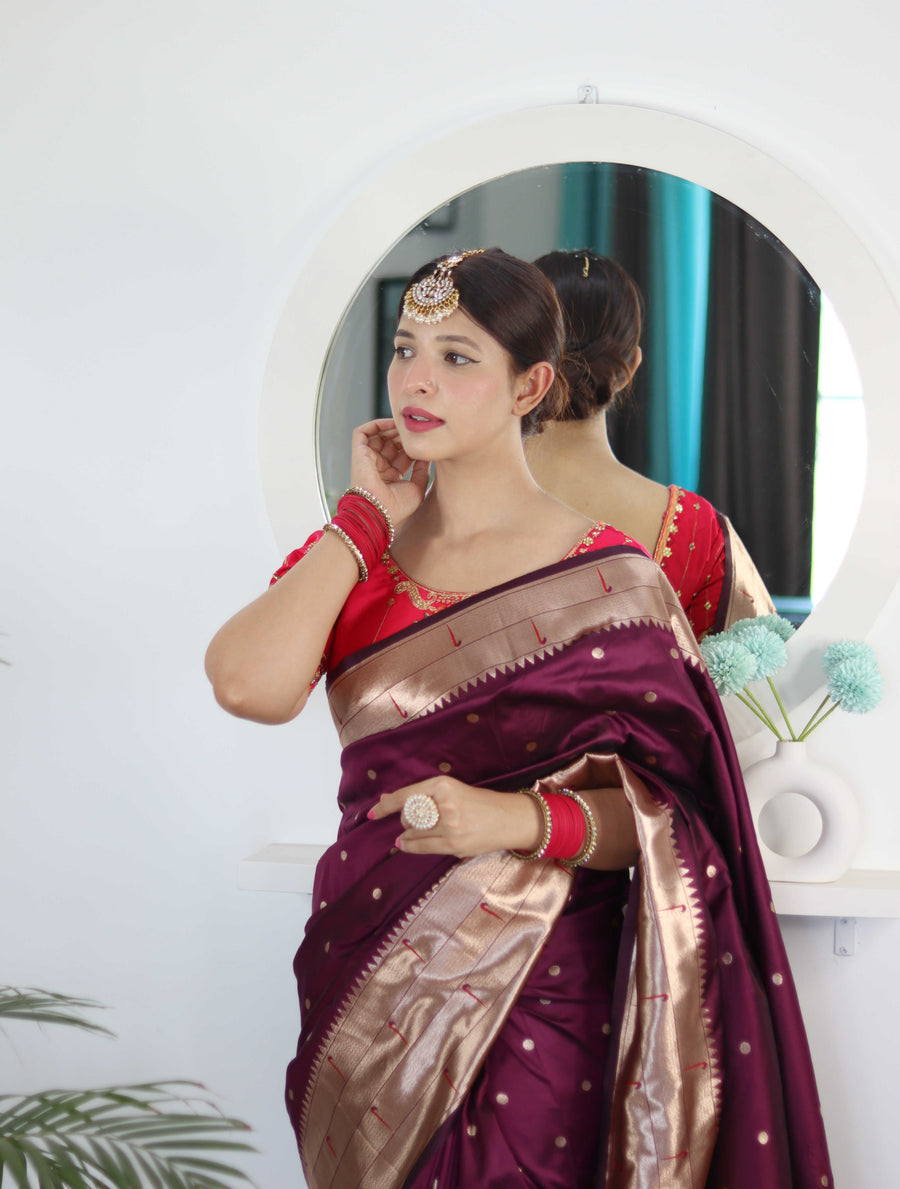 stitched pleats paithani saree