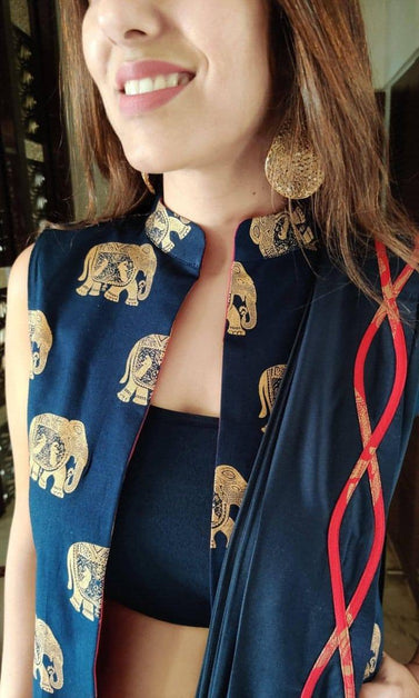 elephant print cotton dhoti set for women
