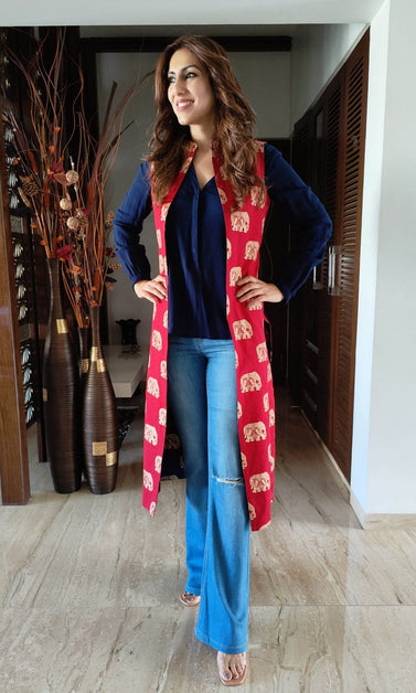 elephant motif printed jacket