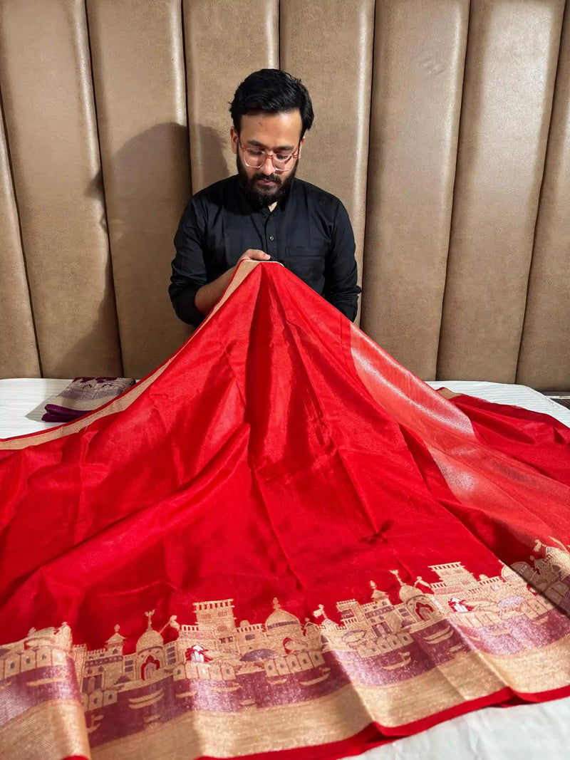 Red Soft Banarasi Georgette Silk Saree