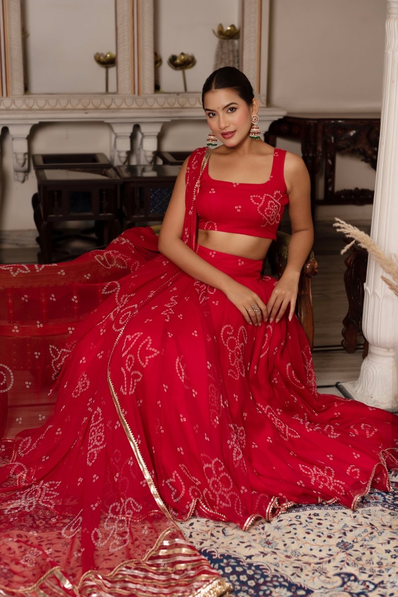 Red Bandhej Georgette Women's Lehenga Set