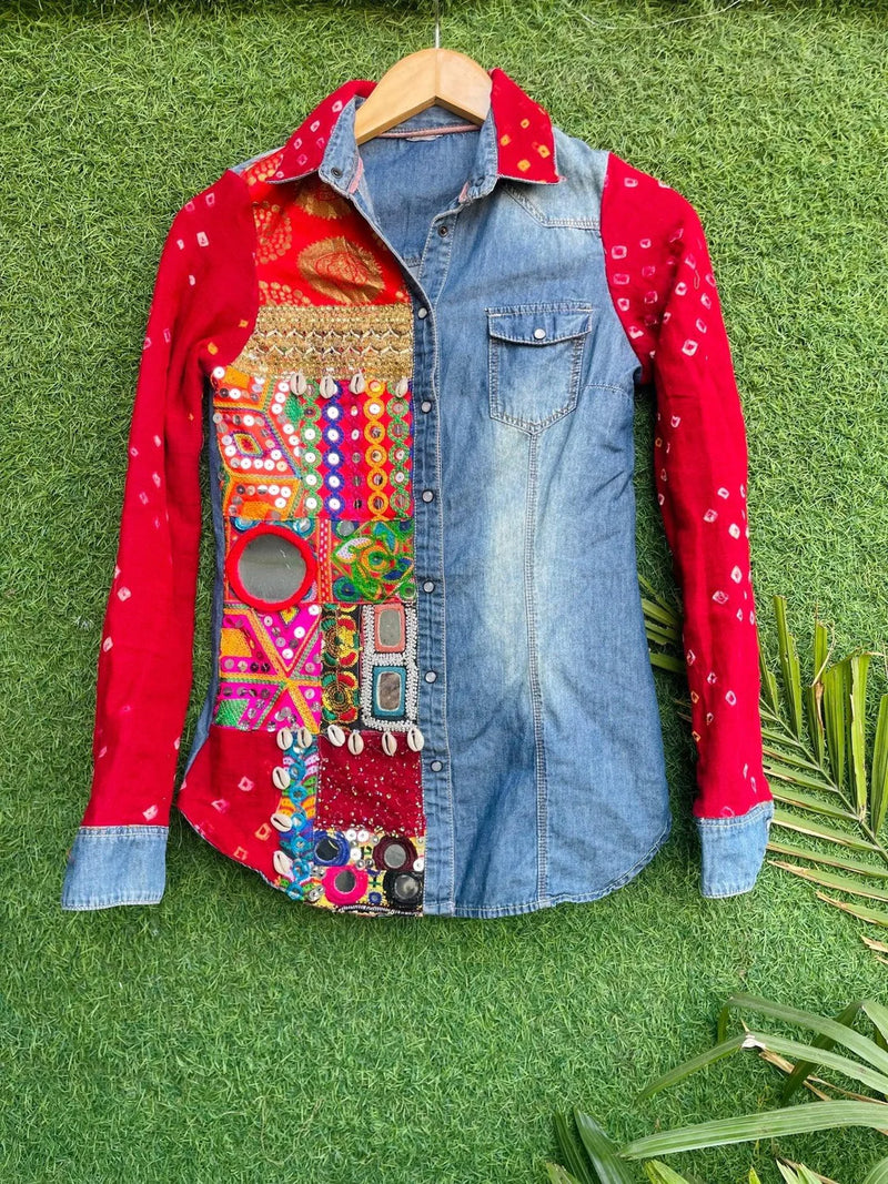 Red half &half shirt Navratri and Diwali