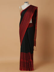 Red Black Bengal Jamdani Handloom Saree