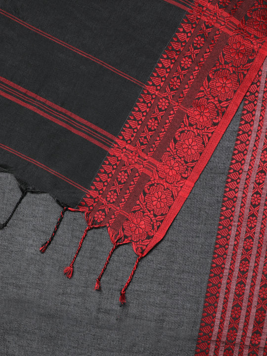 Red Black Bengal Jamdani Handloom Saree