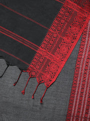 Red Black Bengal Jamdani Handloom Saree