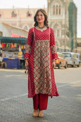 Red Buti Muslin Kurta Set