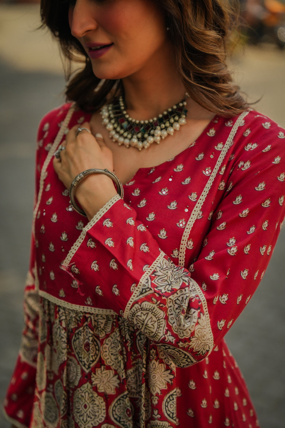 Red buti embroidery kurta