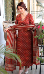 Red cotton suit set for women's
