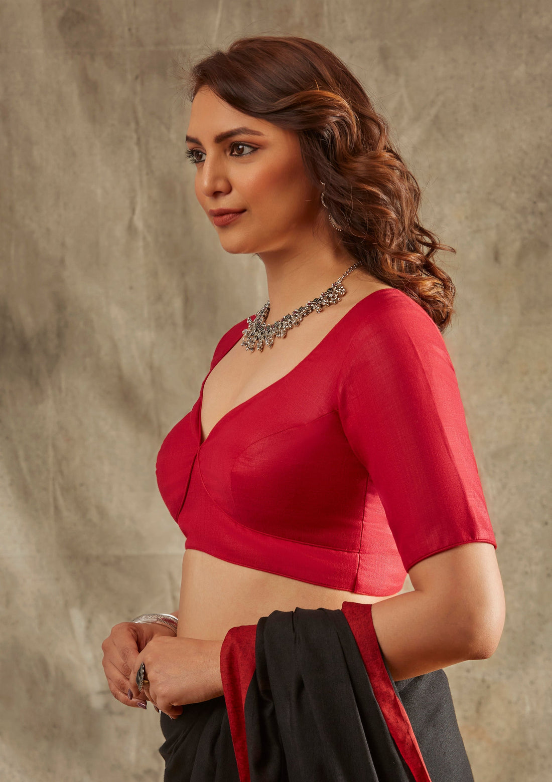Red cotton blouse for saree