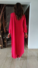 Red drape kurta with stitched pallu