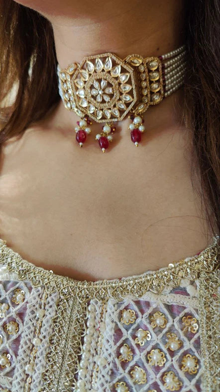 Red Drop Kundan Choker Set