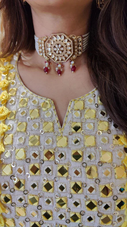 Red Drop Kundan Choker Set