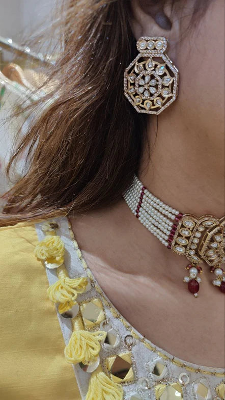 Red Drop Kundan Choker Set