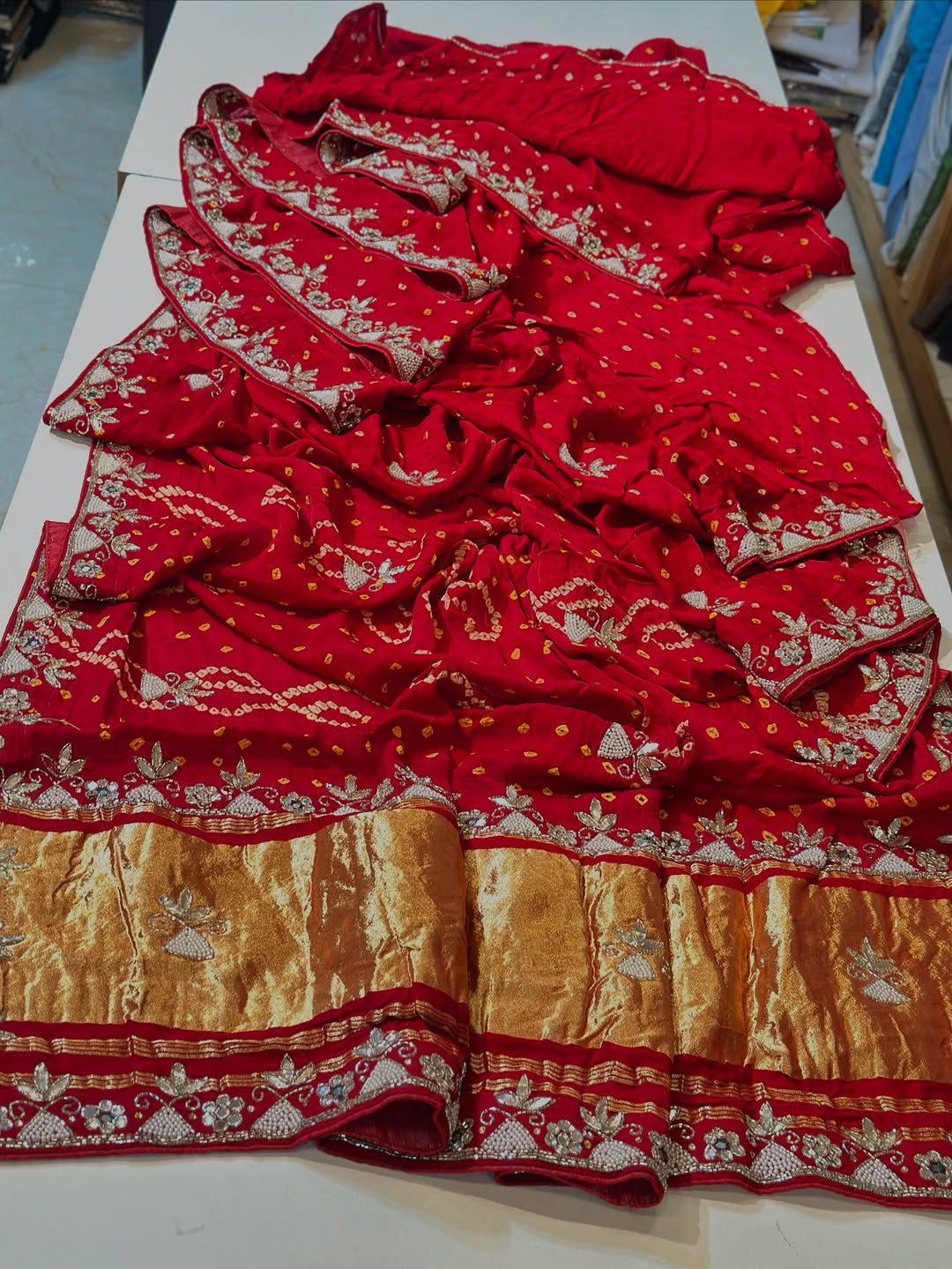 Red Bandhani saree