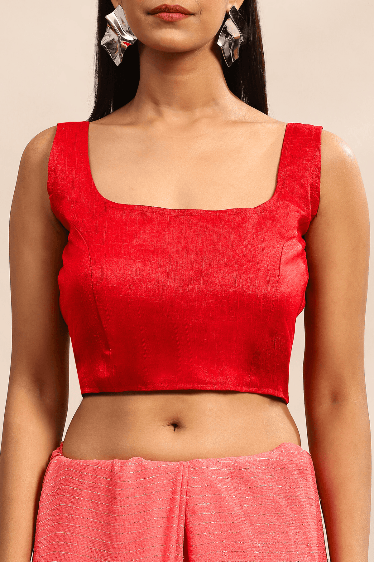 Red Readymade Plain Blouse