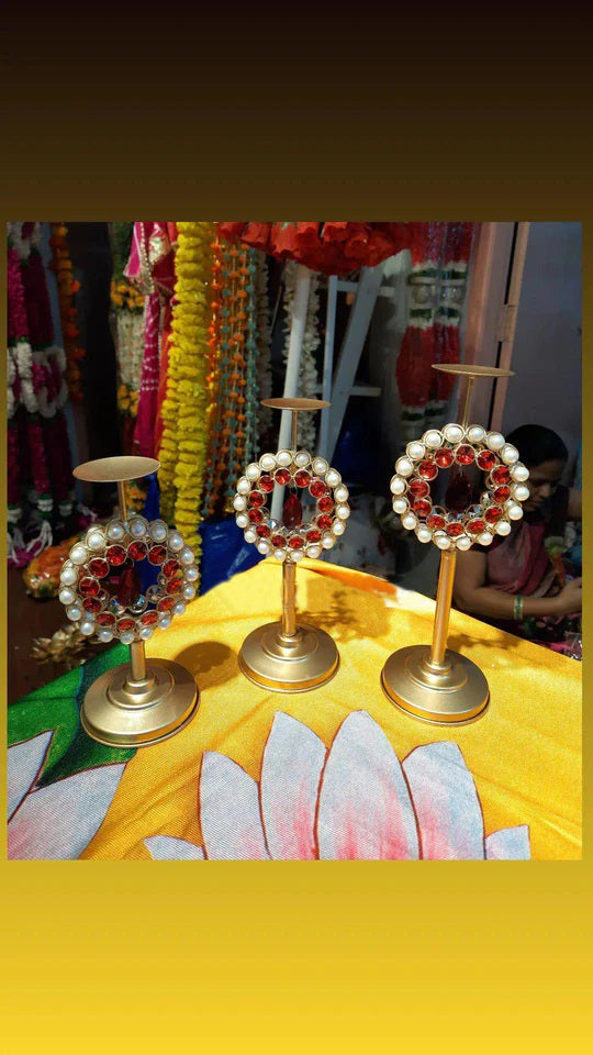 Red Stone Iron Candle Stand – Set of 3