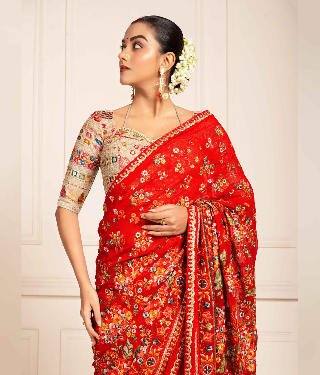 red border saree