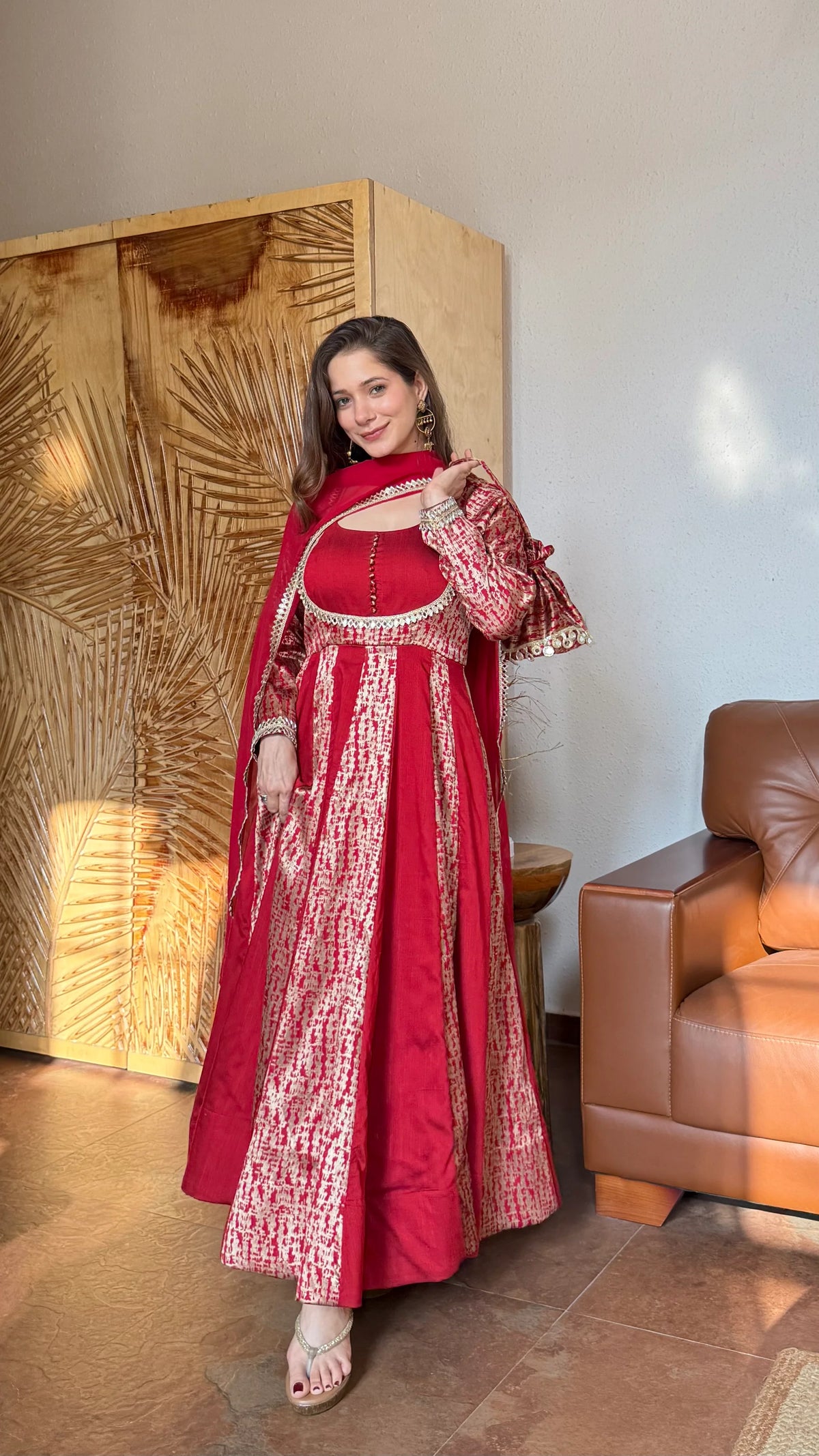 Mumtaz Red Embroidered Anarkali Dress with Dupatta