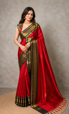 Royal Crimson Banarasi Silk Saree with Stitched Blouse