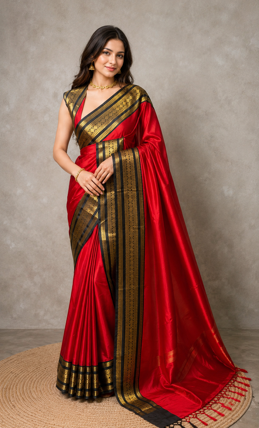 Royal Crimson Banarasi Silk Saree with Stitched Blouse