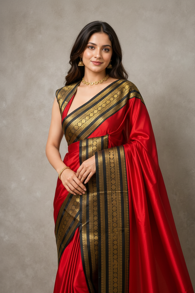 Royal Crimson Banarasi Silk Saree with Stitched Blouse