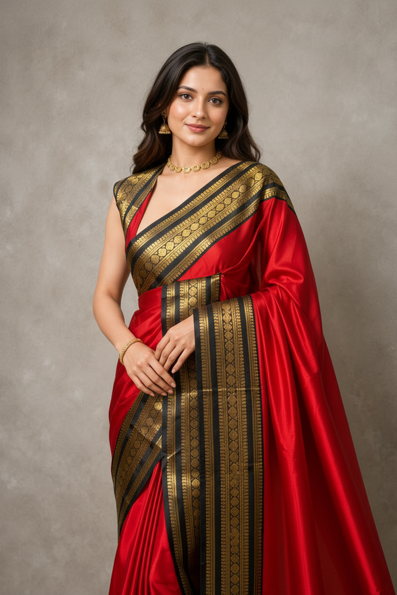 Royal Crimson Banarasi Silk Saree with Stitched Blouse