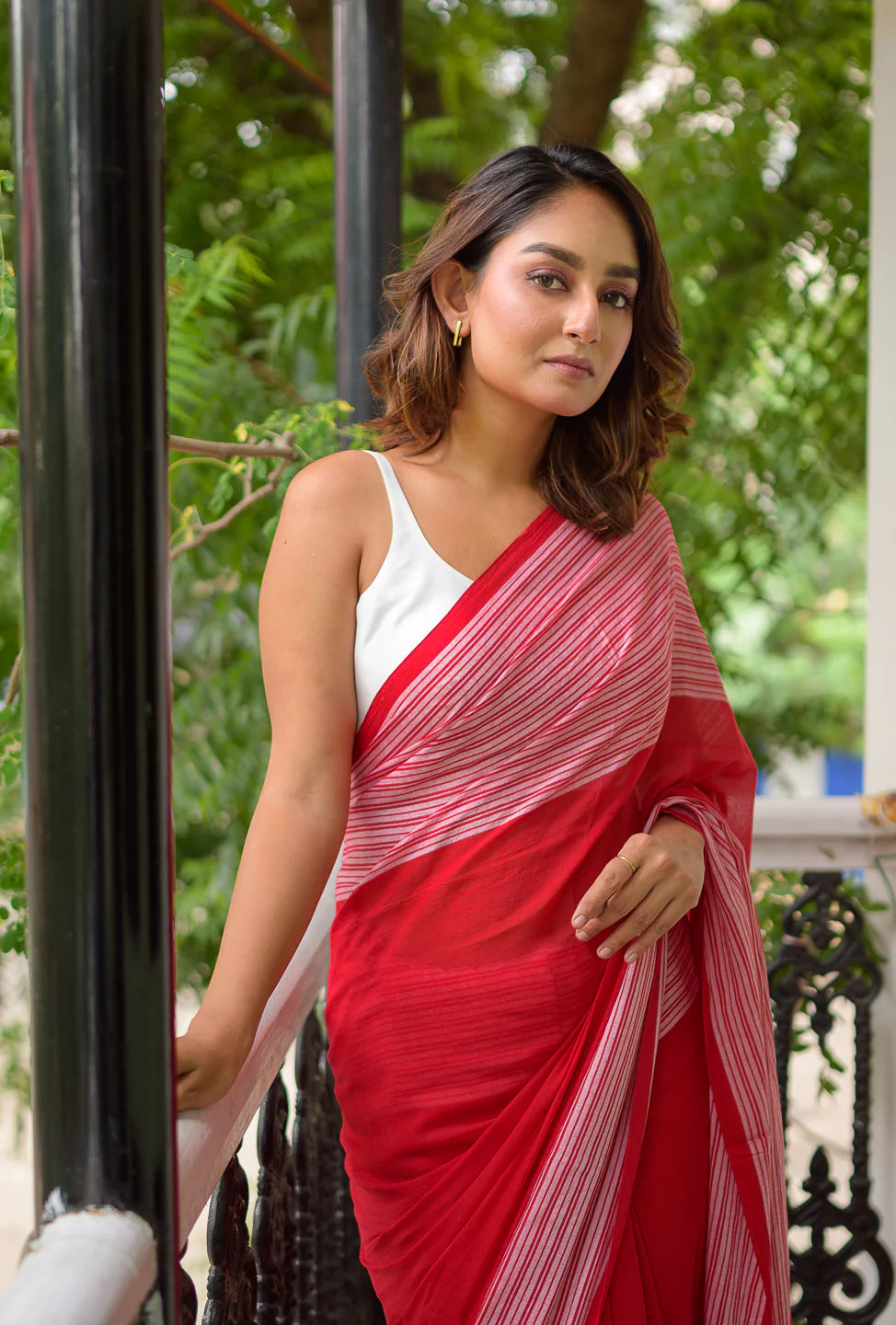 Irkal Crimson Red Mul Cotton Saree