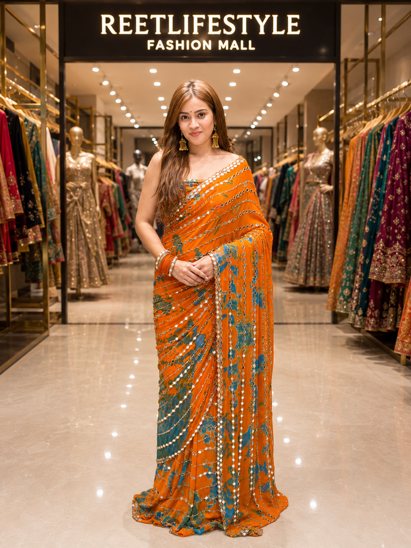 Premium Bandhej Handwork Pure Chiffon Saree